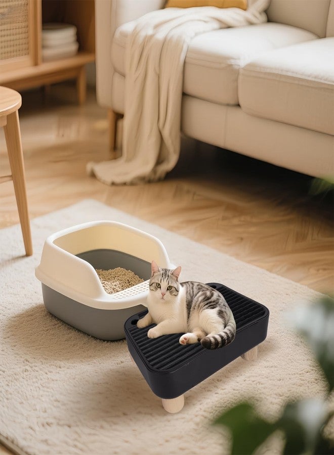 GENZYRE Cat Ramp Litter Box Step, Small Senior Cat Litter Box Mats Ramp for Floor with Wooden Base, Low Entry Cute Cats Food Mat Stairs Prevent Tracking, Silicone Small Litter Boxes Shield Catcher Mat Black - Image 5